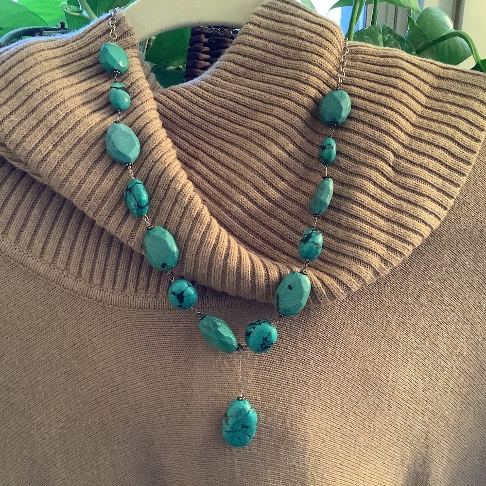 Genuine Chunky Turquoise Pendant Necklace